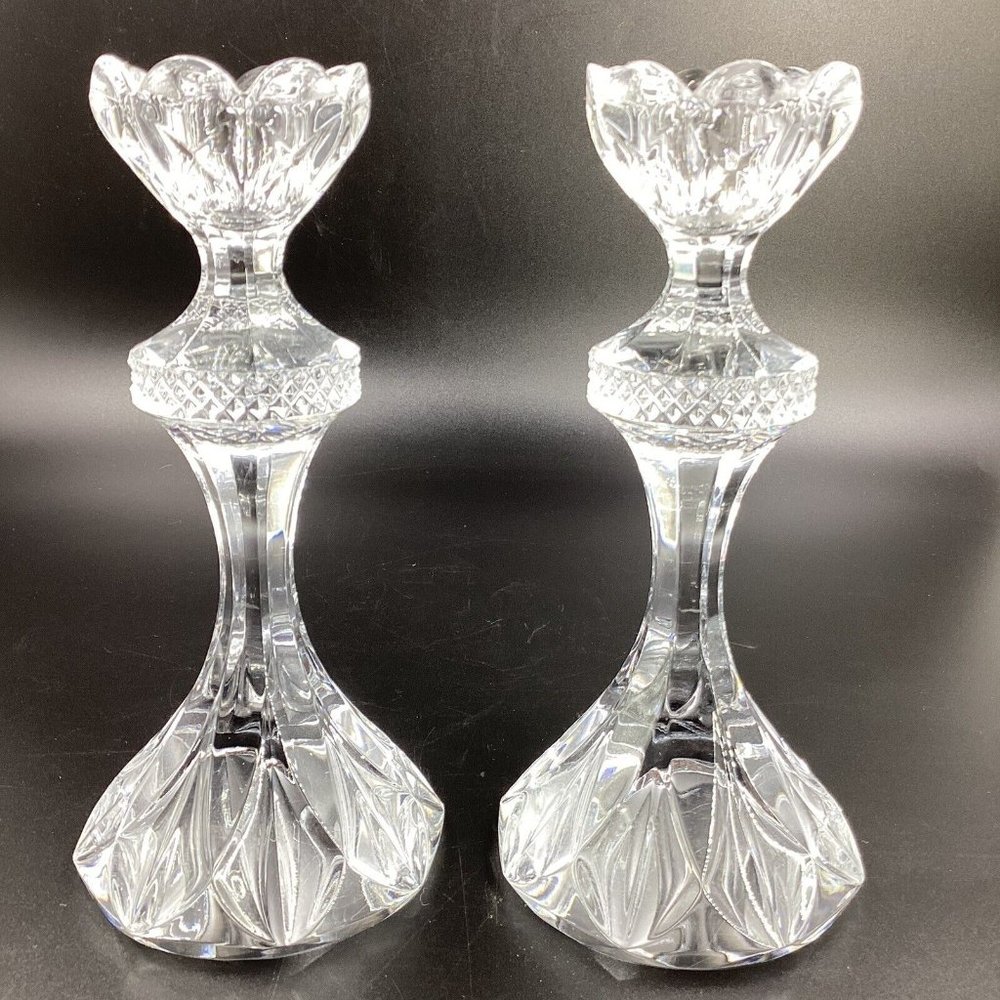 MIKASA Pirouette Czech Crystal Beautiful 2 Candle Holders Excellent Condition!!!